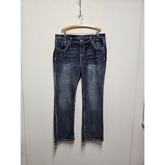 Grace in La Women's Western Crystal Embroidered Bootcut Stretch Jeans Size 20 - Picture 1 of 7